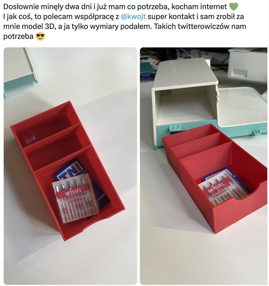 screenshot with a tweet about the item I printed for my twitter friend